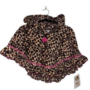 Allison Ann pink leopard hooded poncho girls 2T-4T one size nwt
